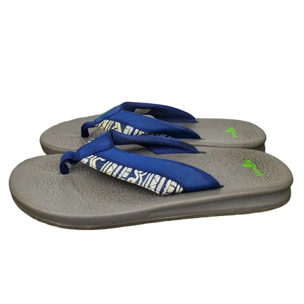 Sanuk Men's Brumeister Funk Indigo Wave Blue White Flip Flop Sandals Sz 8